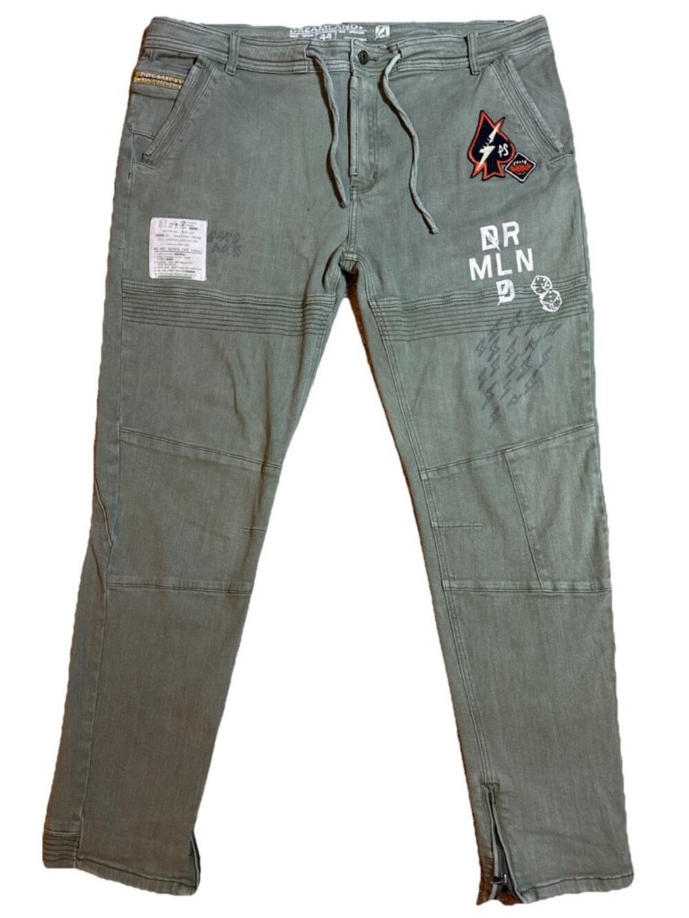 Dreamland Jeans Mens 44x33 Green Olive Denim Skinny Skater Grunge Capsule Casual